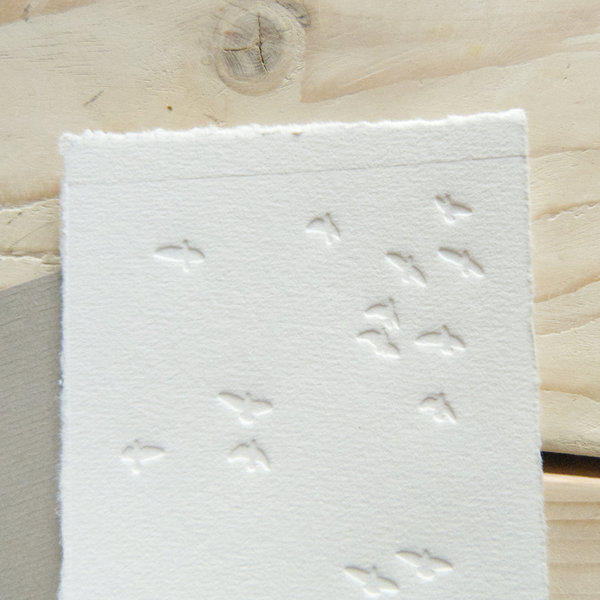 Blindprägung auf Kupferdruckpapier ▸ "Vogelschwarm" weiß